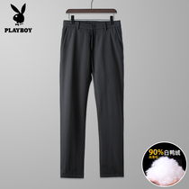 Playboy down pants mens pants winter cold pants thick mens warm wearing duck down trousers