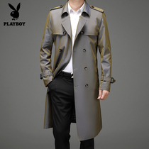Playboy mens windbreaker long knee spring and autumn leisure British style coat middle-aged dad jacket
