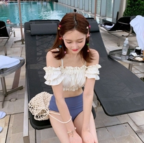 Siyu swimsuit small chest gathered one shoulder high waist split swimsuit female cute bandeau hot spring resort bikini