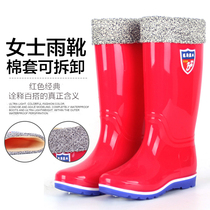Thickened rain boots water shoes middle tube womens rain boots high tube adult non-slip warm velvet water boots wear-resistant galoshes rubber shoes
