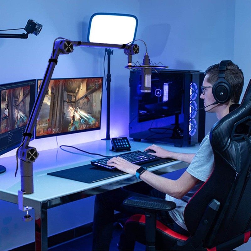 麦克风支架桌面万向调节悬臂支架铁三角得胜莱维特直播k歌话筒架