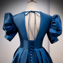 Banquet evening dress skirt female 2021 new summer blue temperament host dress solo conductor performance suit