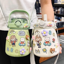 Double drink Big Belly thermos cup ladies high-value Cup strap large-capacity water Cup cute Cup student kettle Outdoor