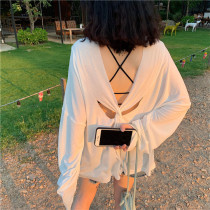 ins seaside vacation thin bikini blouse long sleeve beauty back beach sunscreen swimsuit outside pullover women