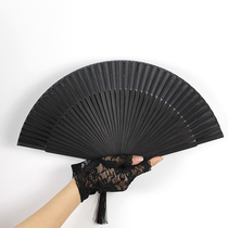 Fan folding fan paper antique Chinese style lace small black bamboo bone fan summer female portable jk folding trampoline fan