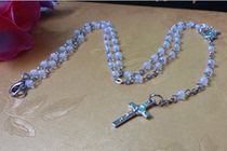 4MM natural white agate round beads rosary long rosary boutique Korean version cross necklace Tianzhu church supplies