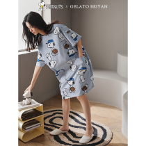 Beyan History Nubi Pure Cotton Pyjamas Woman Summer Sleeping Dress New Cute Cartoon Sleeping Dress Thin woman Summer home Costume Woman
