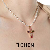 7CHEN - Natural freshwater pearl color cross necklace stylish design of luxury - hundred - and - knit chain