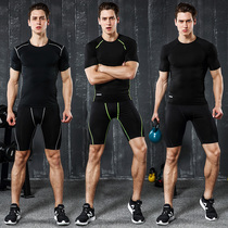 Tight mens spring and summer basketball sports fitness suit quick-drying suit high elasticity two-piece set running tight shorts
