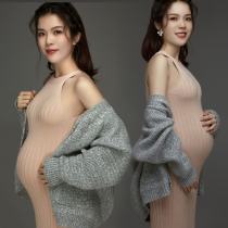 Han Edition Autumn Winter Knit Pregnant Woman Photos of True Photography Costume Shadows pregnant women Photogestation Pregnancy Private Room Art Photos