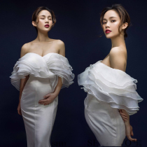 Korean version of fashion gestation mommy photo clothes for pregnant women art photos clothing white trailing wedding dresses big belly photos