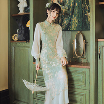 Republic of China style retro womens Chinese cheongsam young girls daily mesh embroidery cheongsam improved dress