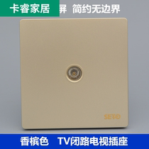 Champagne color single port cable TV socket Closed circuit TV module One cable TV switch panel switch socket