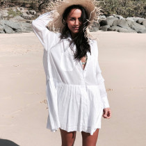 Holiday beach sunscreen white loose cotton bikini swimsuit blouse coat beach dress women can go into the water