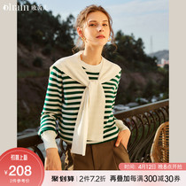 O  Reel green striped sweater 2022 spring new French style elegant soft glutinous cape with two sets