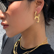 Advanced sense of European and American Tide brand ins hip hop Kardashian Ken bean cross chain gold earrings ear studs hypoallergenic