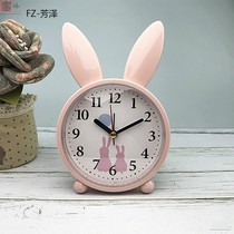 Cute children cartoon bunny alarm clock ornaments small cute rabbit bedside silent clock bedroom desk student clock