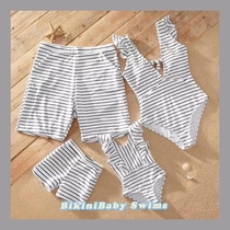 Bikinibaby Simple Striped Parent-Child Swimsuit Mother Women A family of four thin swimwear seaside beach pants