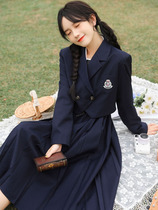 Blue blazer womens 2021 New Autumn Winter School style school for thick suspenders pleated skirt three sets