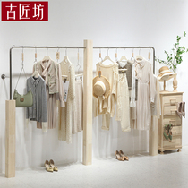 Clothing store display rack floor hanging clothes pole display props womens clothing store shelves stainless steel clothing rack clothes shelves