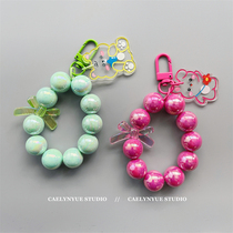 Fashion sweet colorful beaded bunny bow airpods earphone pendant key chain mobile phone chain pendant