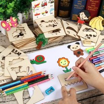 Childrens gifts wooden children learn to draw tools graffiti coloring painting template set educational boys and girls toys