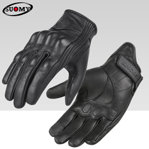 Real leather motorcycle riding gloves for men and women anti-fall summer breathable touch screen sheep leather retro locomotive rider equipment kit