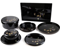 Japan Imported Chronicle Lacquer Tea Tray Round Pallet Coffee Refreshment Dish Bowl Resin Lacquered Ware Fruit Tray Rectangular Moon Rabbit