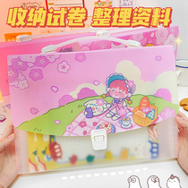 Girl heart organ bag students use multi-layer folder a4 test paper clip collection sorting insert information book