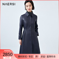 NAERSI NAERSI sheepskin leather long female 2021 Winter new fried street locomotive coat