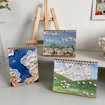 Korean ins style with the same oil painting flower 2021 Taiwan calendar calendar desktop decoration memo notepad
