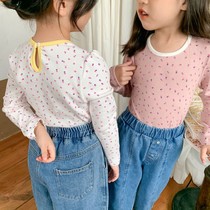 2021 autumn new T-shirt girls long sleeve base shirt Korean fresh little flower baby casual top Joker
