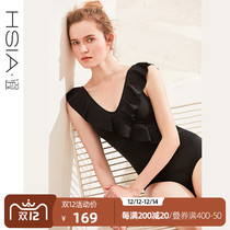HSIA ya sexy one-piece swimsuit female Conservative back retro small chest belly covered belly slim hot spring swimsuit