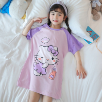 Childrens night dress Girls pajamas summer thin section pure cotton short-sleeved large child baby girl summer princess dress
