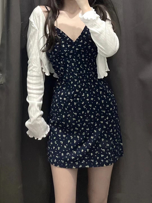 taobao agent Retro summer dress, advanced cardigan, mini-skirt, floral print, high-quality style, plus size, A-line