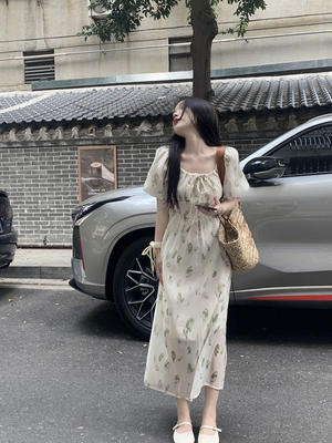 taobao agent Advanced summer dress, long skirt, plus size, french style, high-quality style, flowered, fitted