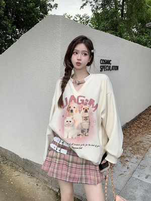 taobao agent Autumn sweatshirt, bra top, plus size, V-neckline, long sleeve, fitted