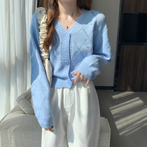 Large size womens fat mm sweater retro Japanese lazy style knitted cardigan womens spring and autumn outer long-sleeved chic top