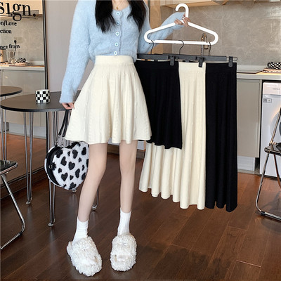 taobao agent Knitted demi-season pleated skirt, long skirt, plus size, high waist, for pear shaped body, 2023 collection, fitted