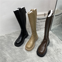 Long boots Womens thick-soled Knight boots 2021 new spring and autumn small man long boots smoke tube boots brown high-barred horse boots