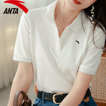 Anta lapel polo shirt women loose short sleeve shirt overalls summer custom printed white sports T-shirt women