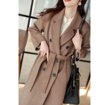 Paris old dream with iron brown quilt wool double-breasted handmade double-sided tweed coat womens autumn and winter long coat