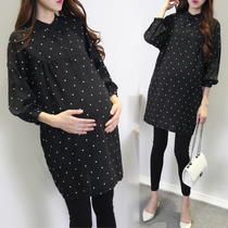 Pregnant women autumn top dress long 2021 New loose Korean spring and autumn base shirt pregnant women shirt skirt