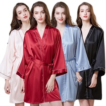 Red wedding morning gown female bride bridesmaid wedding pajamas set custom make-up robe silk companion robe
