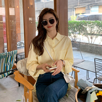 Korean French long sleeve shirt female design sense niche 2021 new autumn solid color coat Hong Kong wind Joker shirt