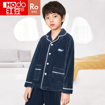 Red bean childrens pajamas Island velvet boys and girls home clothes thickened spring and autumn winter baby childrens pajamas set