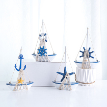 Mediterranean sailing boat model smooth sailing boat creative desktop ornaments wooden small wooden boat decoration crafts