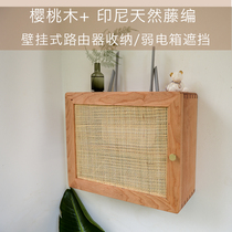 Black walnut cherry wood router storage box wall-mounted weak box multimedia shielding decoration box