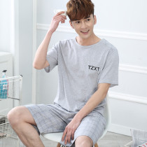 Mens Pajamas Summer Cotton Short Sleeves Thin Spring and Autumn Pajamas Mens Autumn Winter Cotton Homewear Set