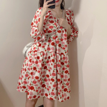 Pregnant womens foreign trade discount store mall counter withdrawal cabinet cut mark Womens clearance Net red medium long floral dress